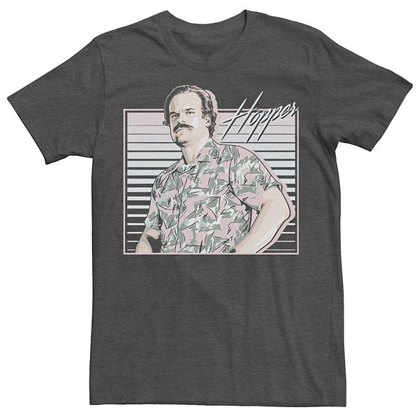 Men's Stranger Things Hopper Hawaiian Shutter Background Tee