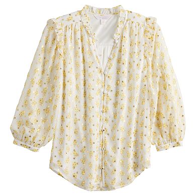 Women's LC Lauren Conrad Button Front Ruffle Blouse