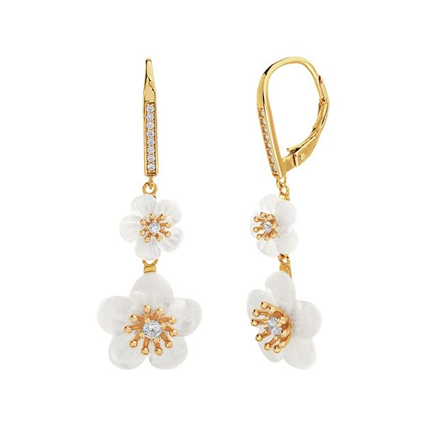Sterling Silver Mother-of-Pearl Flower Leverback Earrings – Gold Tone ...