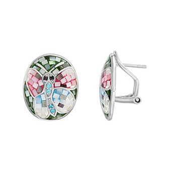 Sterling Silver Mother-of-Pearl Mosaic Butterfly Earrings
