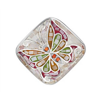 Sterling Silver Mother-of-Pearl Mosaic Butterfly Ring