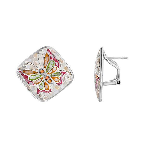 Sterling Silver Mother-of-Pearl Mosaic Butterfly Stud Earrings
