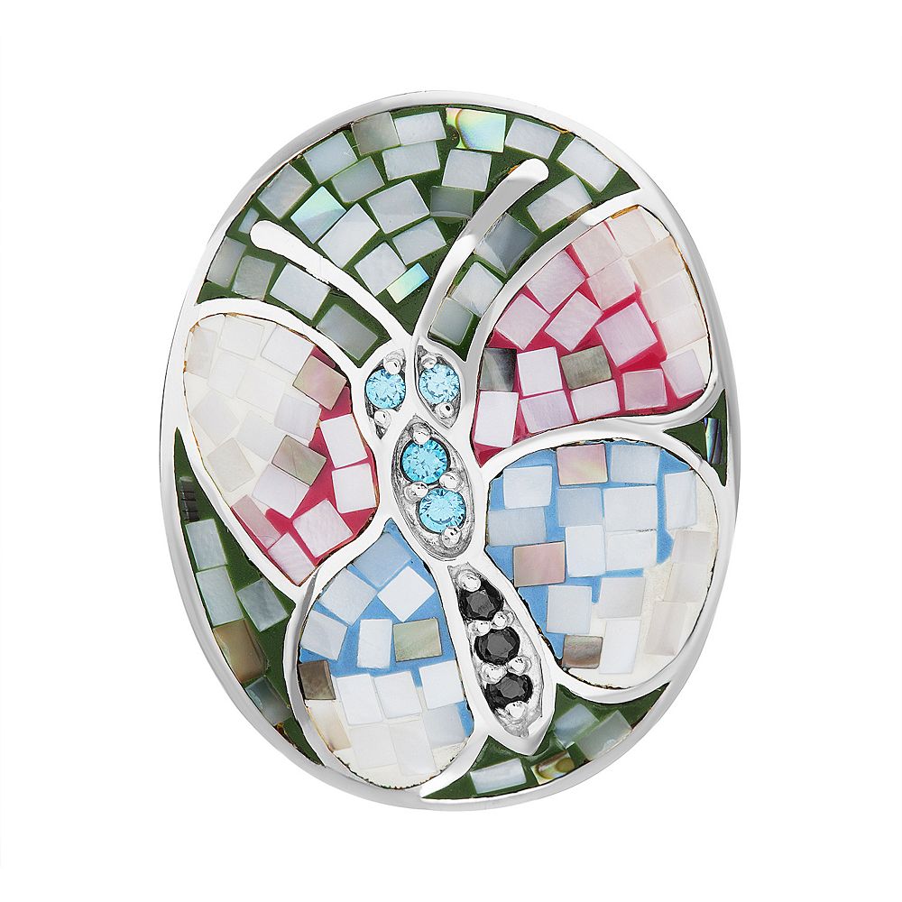White Mother of Pearl Golden Butterfly Statement Ring main image 0