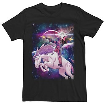 Big & Tall Marvel Deadpool In Space Unicorn Saddles Ablaze Tee