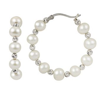 PearLustre by Imperial Sterling Silver Cultured Pearl & Bead Hoop Earrings