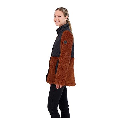 Juniors' madden girl Cozy Mixed-Media Fleece Jacket