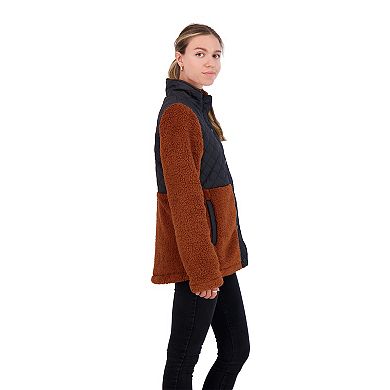 Juniors' madden girl Cozy Mixed-Media Fleece Jacket