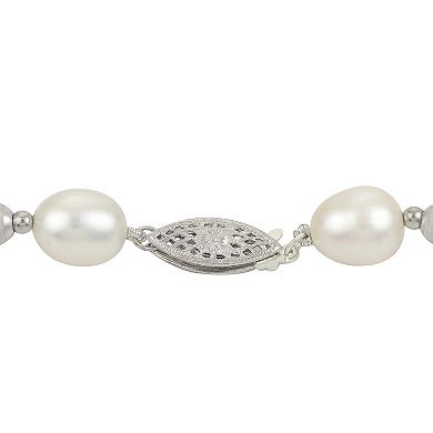 PearLustre by Imperial Sterling Silver Freshwater Cultured Pearl Necklace with polished & "velvet" bead accents