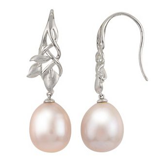 PearLustre by Imperial Sterling Silver Pink Freshwater Cultured Pearl Leaf Drop Earrings