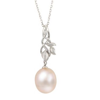 PearLustre by Imperial Sterling Silver Pink Freshwater Cultured Pearl Leaf Pendant Necklace