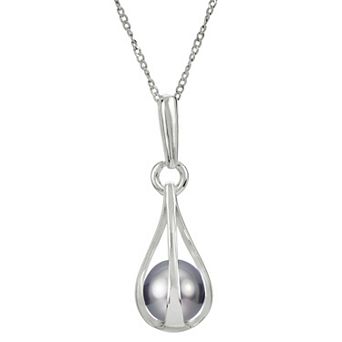 PearLustre by Imperial Sterling Silver Dyed Black Freshwater Cultured Pearl Swing Drop Pendant Necklace