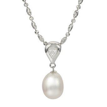 PearLustre by Imperial Sterling Silver Freshwater Cultured Pearl & White Topaz Heart Pendant Necklace