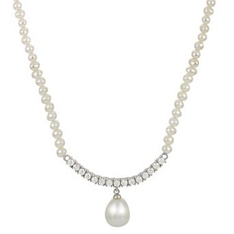 PearLustre by Imperial Sterling Silver Freshwater Cultured Pearl & White Topaz Necklace