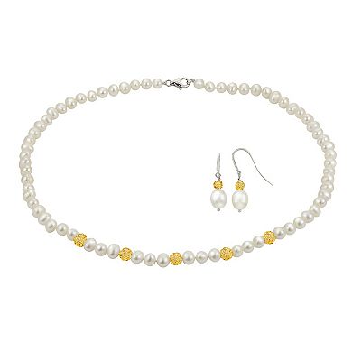 PearLustre by Imperial Sterling Silver Freshwater Cultured Pearl & Champagne Crystal Bead Station Necklace & Drop Earring Set