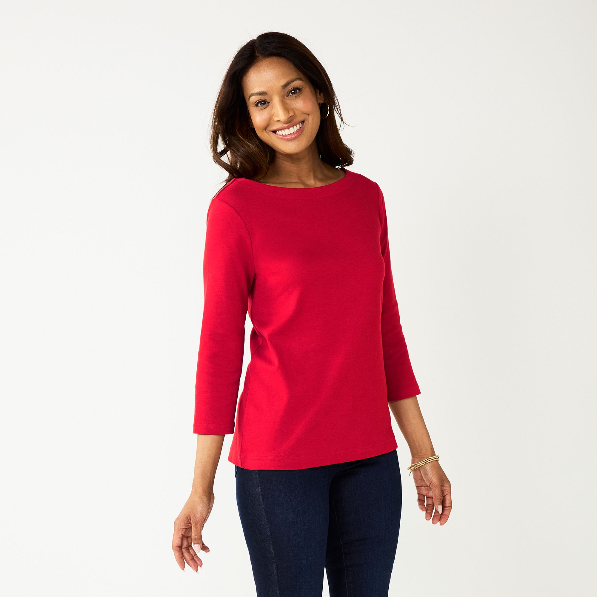 Petite Croft & Barrow® Boatneck Top, Womens, Size: XS Petite, Chicago Red