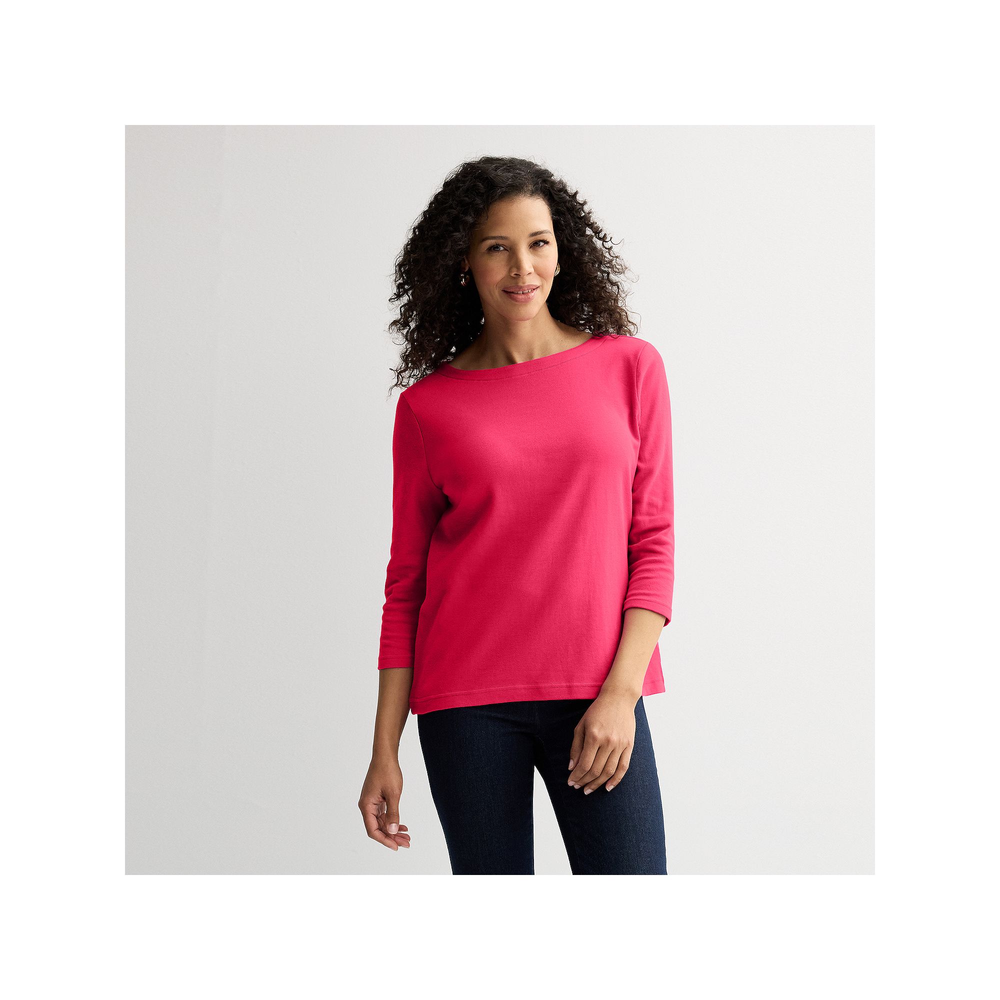 Petite Croft & Barrow® Boatneck Top, Womens, Size: Large Petite, Pink Kis