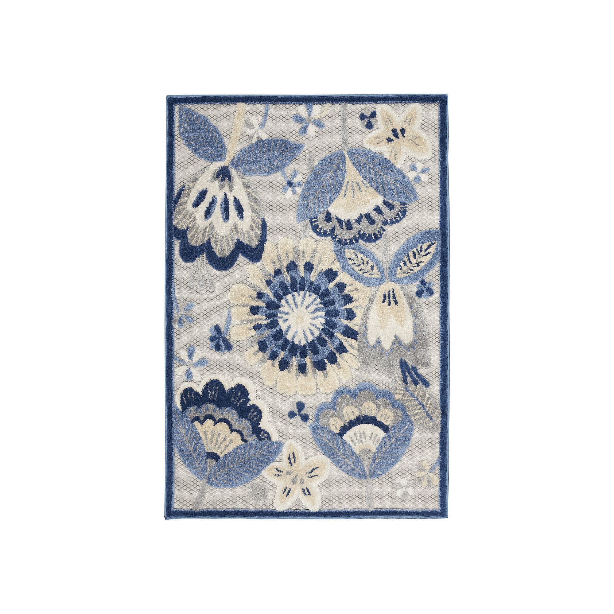 Nourison Aloha Garden Delight Indoor Outdoor Rug, Blue Gray