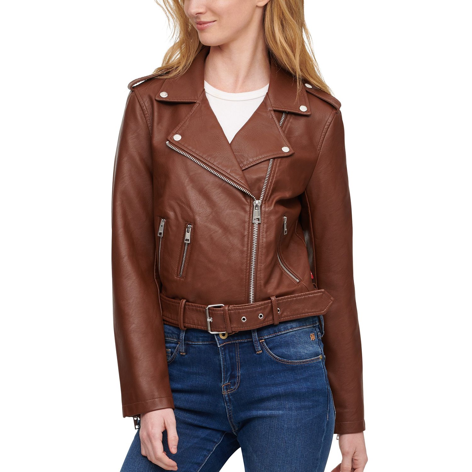 levi's brown leather jacket womens