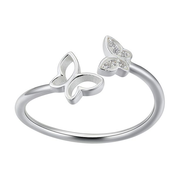 Double Butterfly Cubic Zircon Sterling Silver Ring
