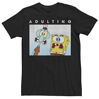 Big & Tall SpongeBob SquarePants & Squidward Scared Of Adulting Tee