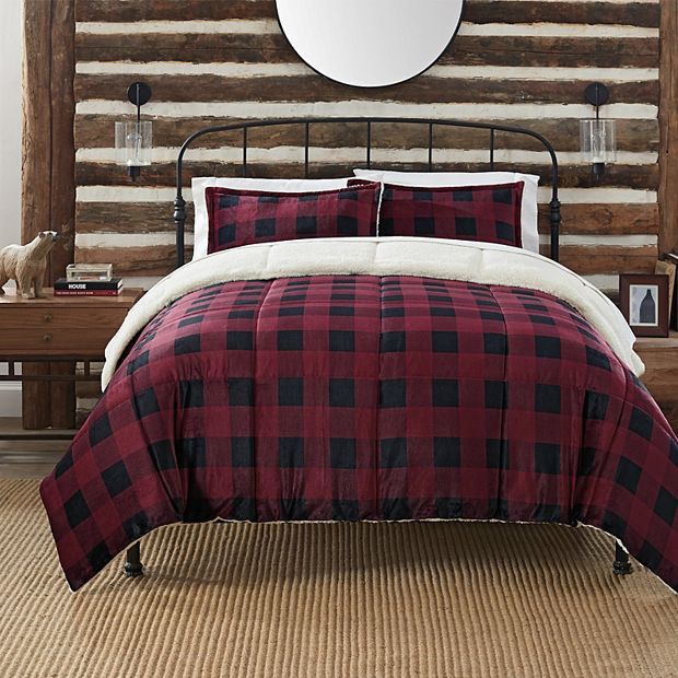 Serta Cozy Plush Buffalo Plaid 3 Piece Comforter Set with Shams