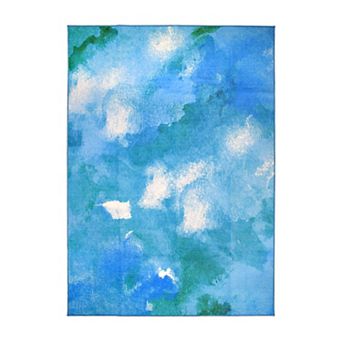 My Magic Carpet Watercolor Aqua Blue Rug 3x5
