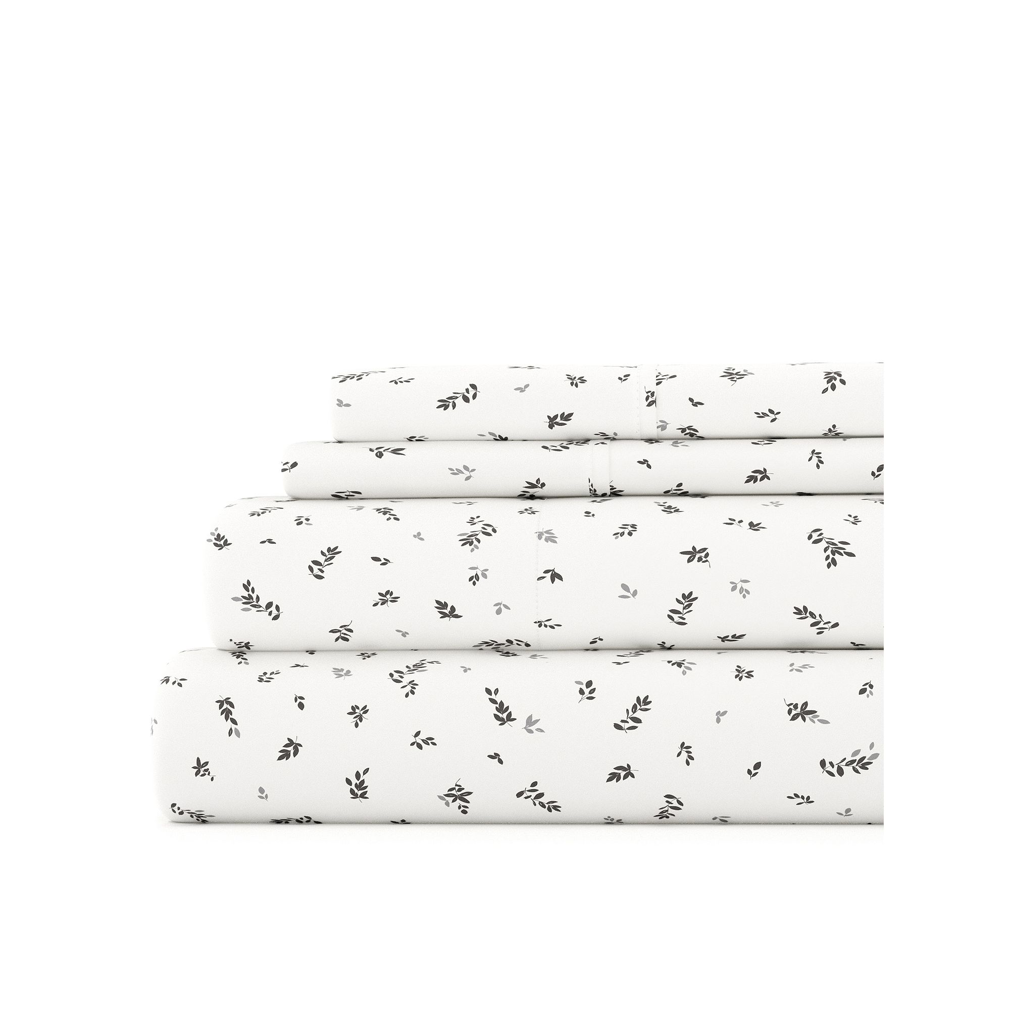 Home Collection Floral Sheet Set, Gray Leaves