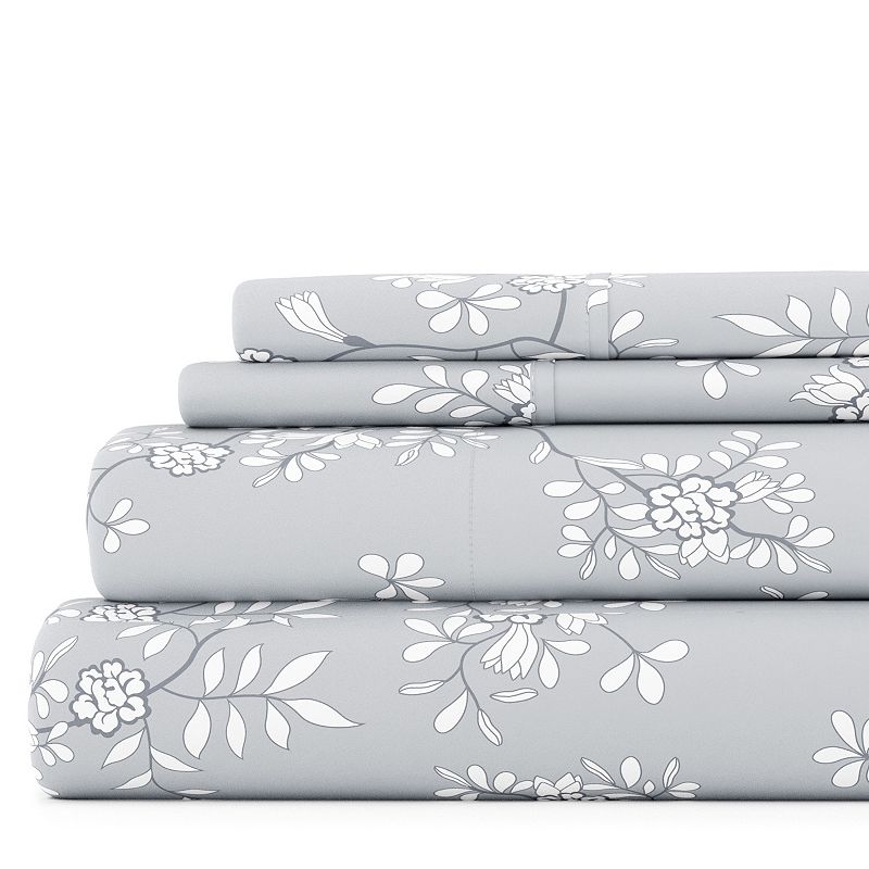 Home Collection Floral Sheet Set, Grey, FULL SET