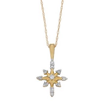 10k Gold 1/10 Carat T.W. Diamond Snowflake Pendant Necklace