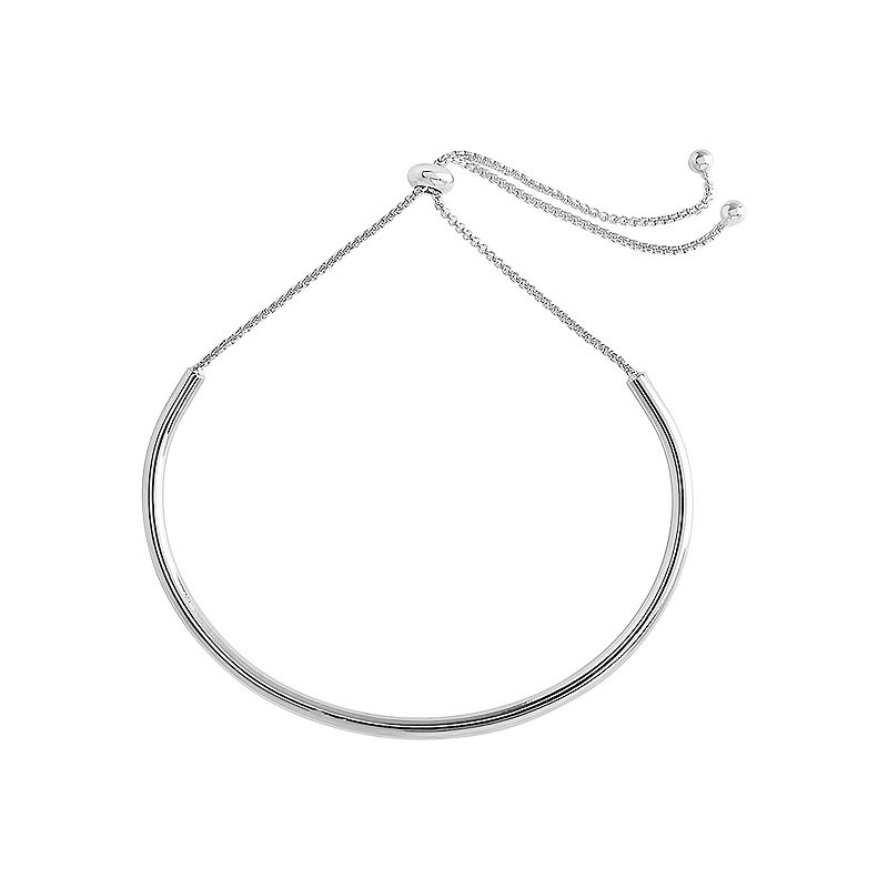 Polished Curved Bar Adjustable Bracelet, Womens, Silver
