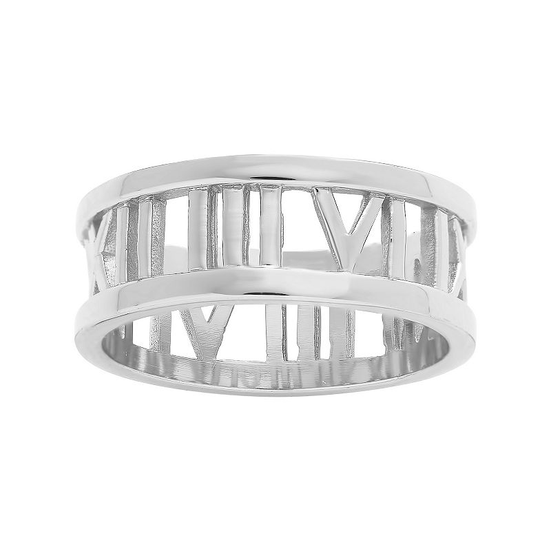 Roman Numeral Band Ring, Womens, Size: 7, Silver