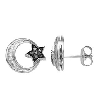 Sterling Silver 1/10 Carat T.W. Black & White Diamond Star Stud Earrings