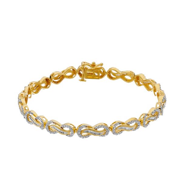 10k Gold Over Silver 1 Carat T.W. Diamond Infinity Link Bracelet