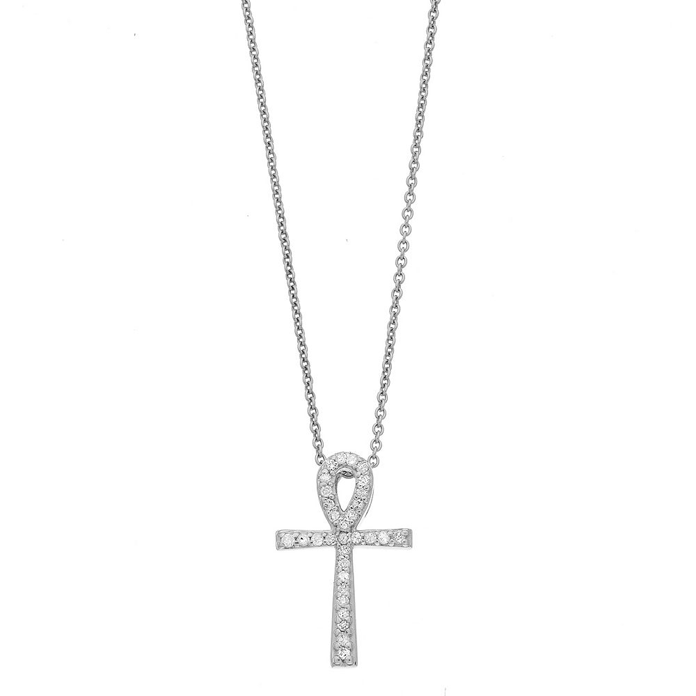 Sterling Silver 1/10 Carat T.W. Diamond Ankh Cross Pendant Necklace