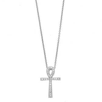 Sterling Silver 1/10 Carat T.W. Diamond Ankh Cross Pendant Necklace