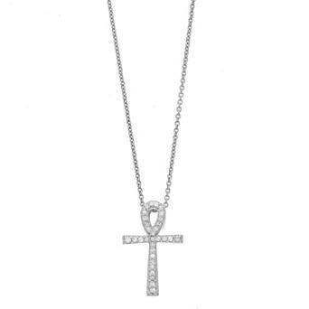Sterling Silver 1/10 Carat T.W. Diamond Ankh Cross Pendant Necklace