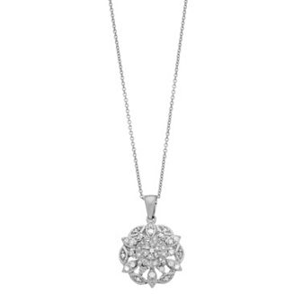Sterling Silver 1/4 Carat T.W. Diamond Flower Pendant Necklace