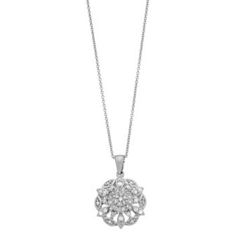 Sterling Silver 1/4 Carat T.W. Diamond Flower Pendant Necklace