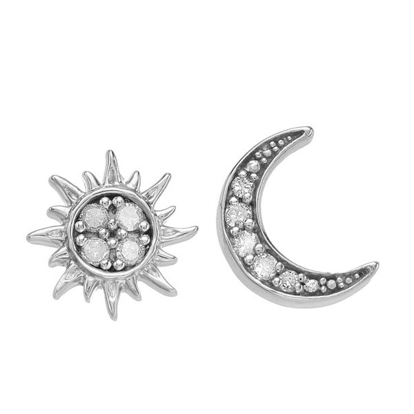 Sun & Moon Sterling Silver Stud Earrings Silver Earrings -  Sweden