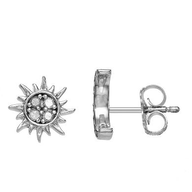 Sterling Silver 1/10 Carat T.W. Diamond Moon & Sun Mismatched Stud Earrings
