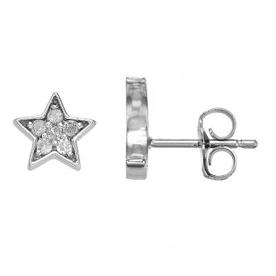 Sterling Silver 1/10 Carat T.W. Diamond Star & Moon Stud Earrings