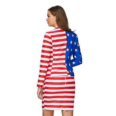Women's Suitmeister USA Flag Patriotic Jacket & Skirt Suit Set