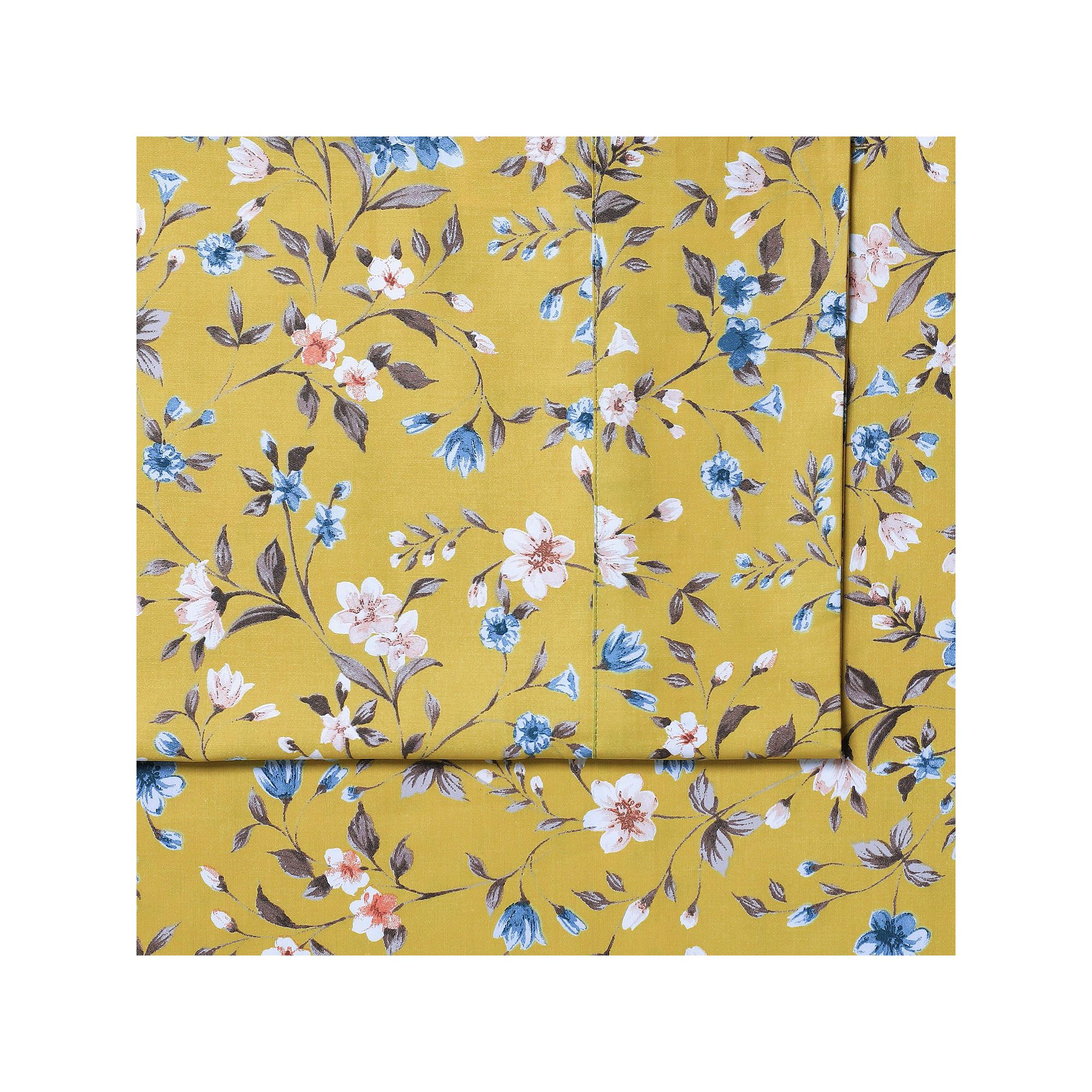 Azores Home Organic Cotton Deep Pocket Sheet Set, Carolina Floral Yellow