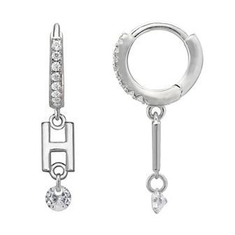 PRIMROSE Sterling Silver Initial Huggie Hoop Drop Earrings