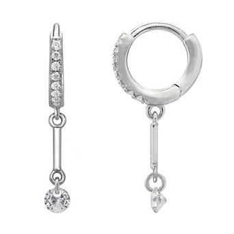 PRIMROSE Sterling Silver Initial Huggie Hoop Drop Earrings