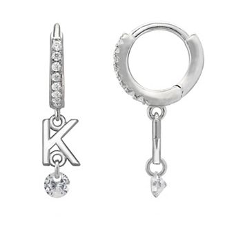 PRIMROSE Sterling Silver Initial Huggie Hoop Drop Earrings