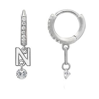 PRIMROSE Sterling Silver Initial Huggie Hoop Drop Earrings