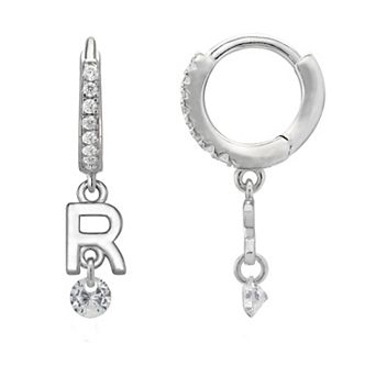 PRIMROSE Sterling Silver Initial Huggie Hoop Drop Earrings