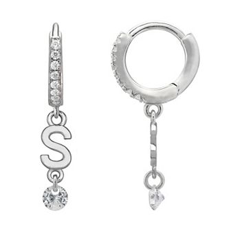 PRIMROSE Sterling Silver Initial Huggie Hoop Drop Earrings