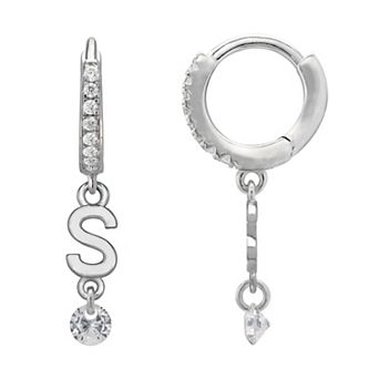 PRIMROSE Sterling Silver Initial Huggie Hoop Drop Earrings